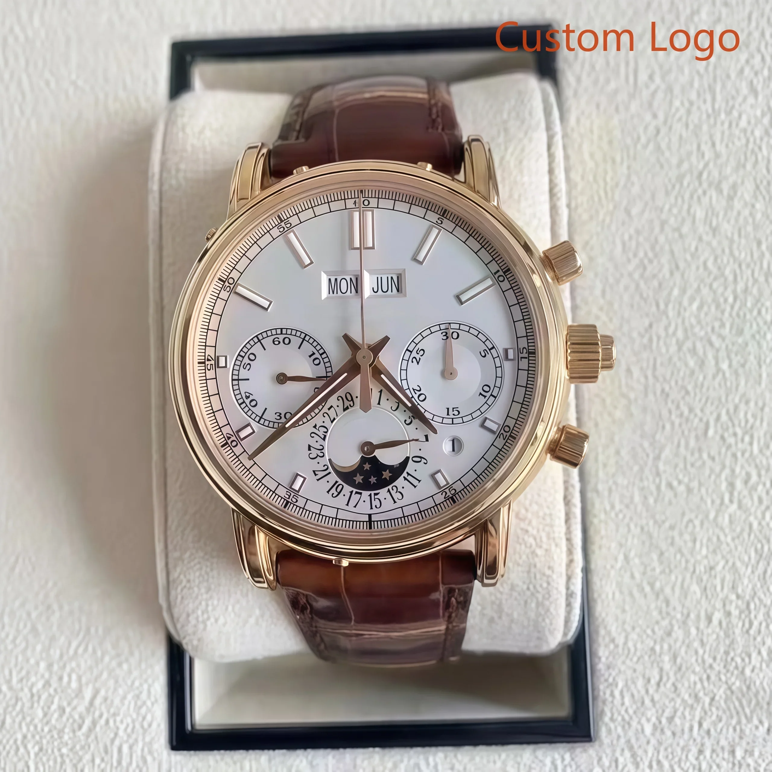 Perpetual Calendar Moon Phase Watch, Chronograph Dress Watch, Rose Gold Luxury Mechanical Customized Watches
Perpetual Calendar Moon Phase Watch, Chronograph Dress Watch, Rose Gold Luxury Mechanical Customized Watches