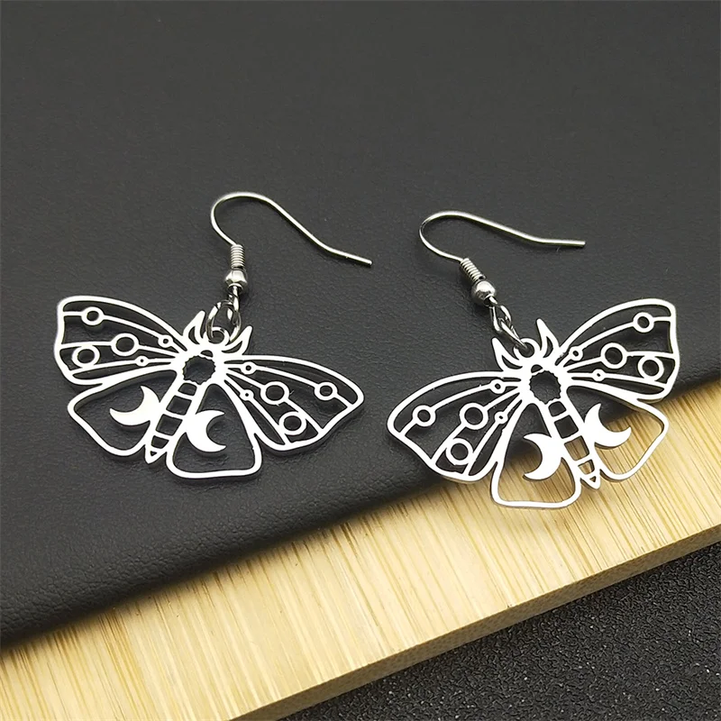 Gothic Crescent Moon Butterfly Hollow Drop Earrings for Women Stainless Steel Silver Color Insect Pagan Wicca Earring Jewelry
Gothic Crescent Moon Butterfly Hollow Drop Earrings for Women Stainless Steel Silver Color Insect Pagan Wicca Earring Jewelry