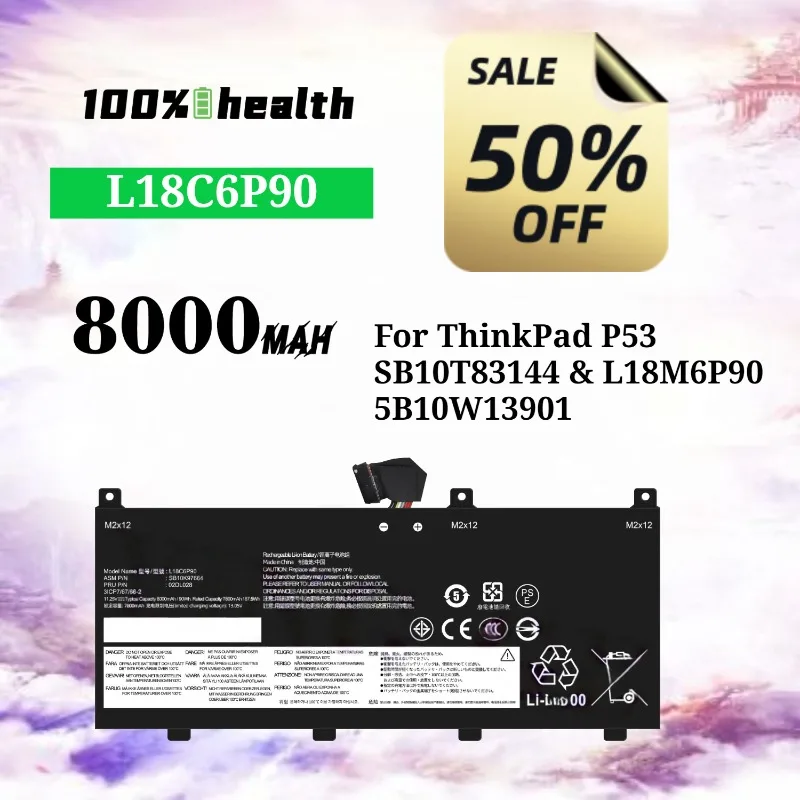 L18C6P90 8000mAh Laptop Battery for Lenovo ThinkPad P53/SB10T83144/L18M6P90 Lithium Rechargeable Battery
L18C6P90 8000mAh Laptop Battery for Lenovo ThinkPad P53/SB10T83144/L18M6P90 Lithium Rechargeable Battery