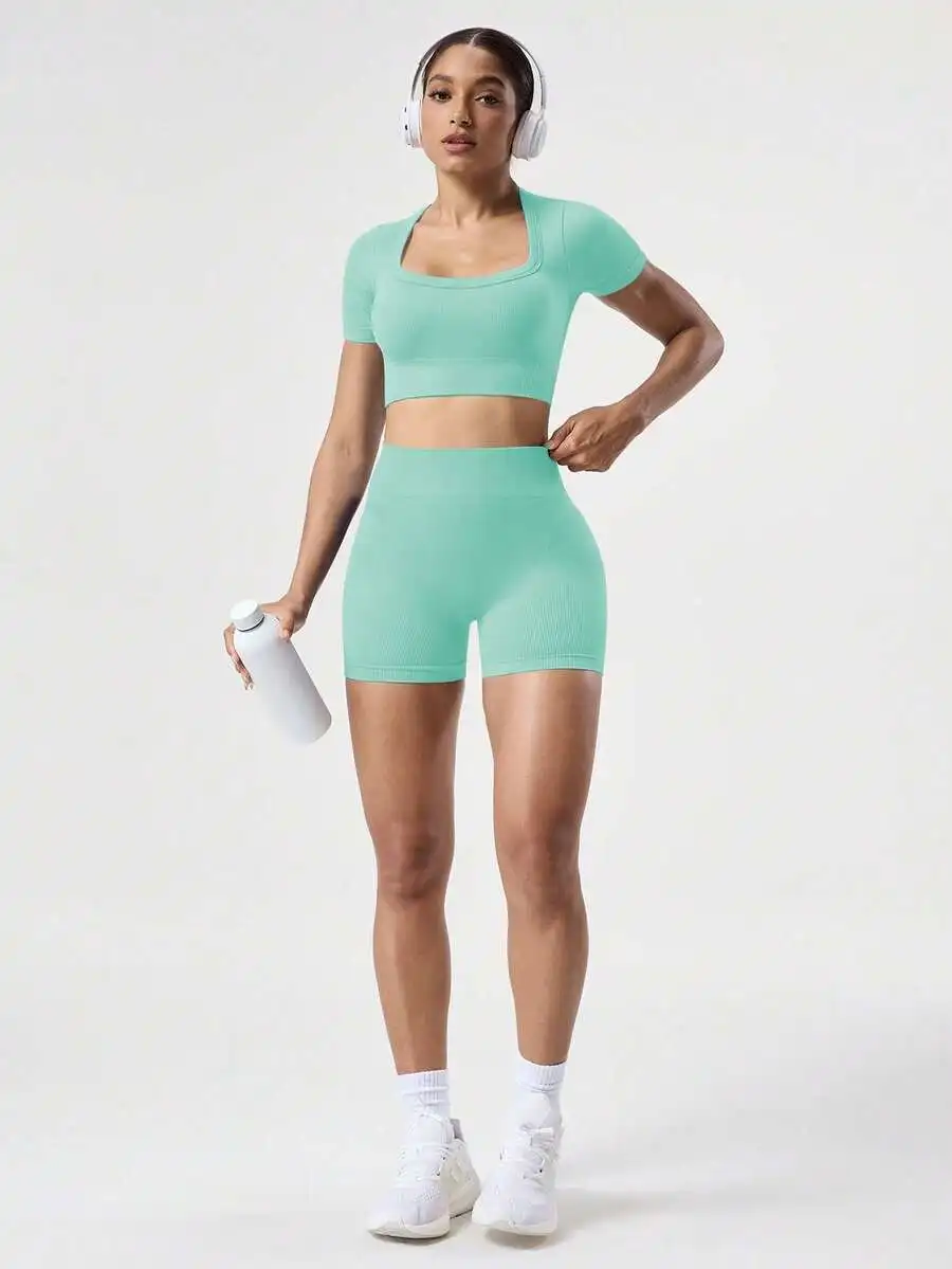 Mint Green 2 Piece Activewear Set Ribbed Seamless Yoga Shorts Workout Set
Mint Green 2 Piece Activewear Set Ribbed Seamless Yoga Shorts Workout Set