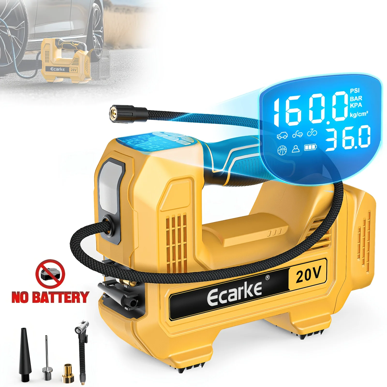 ECARKE Cordless Tire Inflator Air Compressor for Dewalt 20V Battery, Portable Handheld Air Pump with Digital Pressure Gauge for Cars Motorcycles Bikes Sport Balls(Battery Not Included)
ECARKE Cordless Tire Inflator Air Compressor for Dewalt 20V Battery, Portable Handheld Air Pump with Digital Pressure Gauge for Cars Motorcycles Bikes Sport Balls(Battery Not Included)