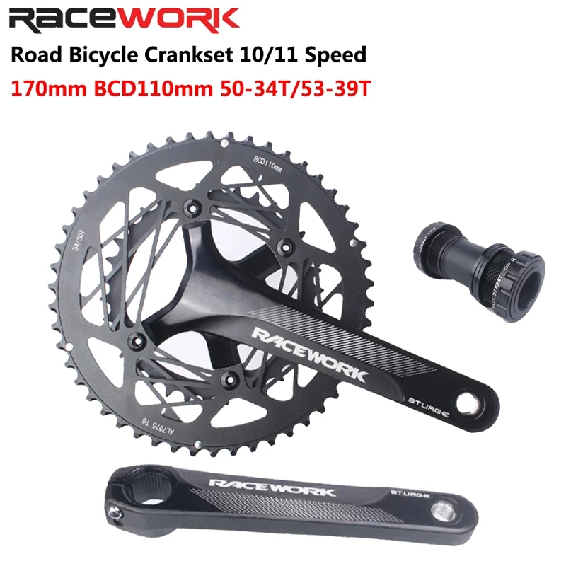 RACEWORK Road Bike Crankset Hollowtech Double Sprocket 110BCD Crank Arms For Bicycle Integrated Candle 2 Crowns 10/11 Speed
RACEWORK Road Bike Crankset Hollowtech Double Sprocket 110BCD Crank Arms For Bicycle Integrated Candle 2 Crowns 10/11 Speed