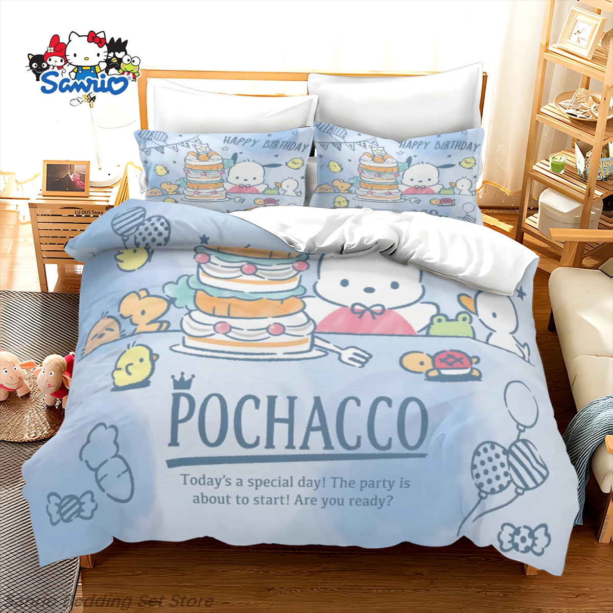 Sanrio Pochacco Bedding Set Kawaii Anime Duvet Cover with 2 Pillowcases for Girls Kids Room Decor Birthday Gift Queen King
Sanrio Pochacco Bedding Set Kawaii Anime Duvet Cover with 2 Pillowcases for Girls Kids Room Decor Birthday Gift Queen King