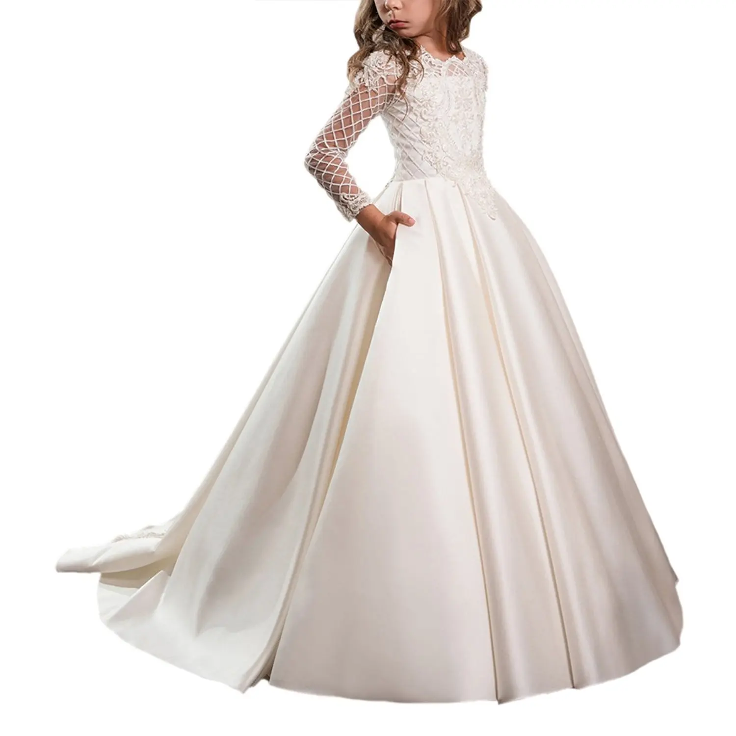 Long Sleeve First Communion Dresses For Girls Ball Gown Flower Girl Dresses Satin Lace Beaded Junior Bridesmaid Dresses
Long Sleeve First Communion Dresses For Girls Ball Gown Flower Girl Dresses Satin Lace Beaded Junior Bridesmaid Dresses
