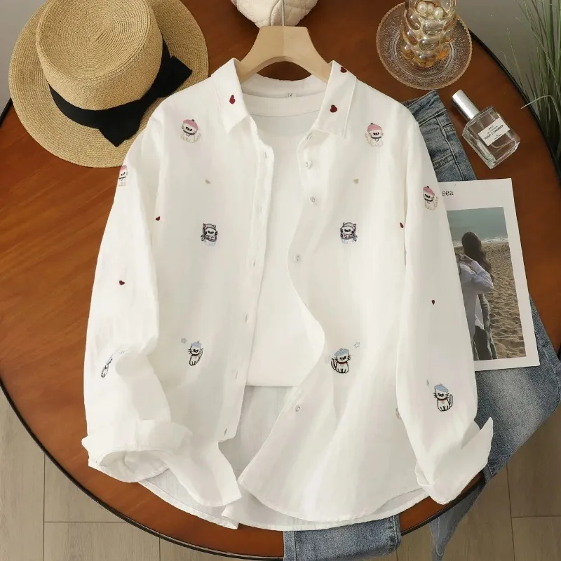 Women's Embroidered Cotton Gauze Shirt Loose Long Sleeve Button Down Casual Blouse
Women's Embroidered Cotton Gauze Shirt Loose Long Sleeve Button Down Casual Blouse