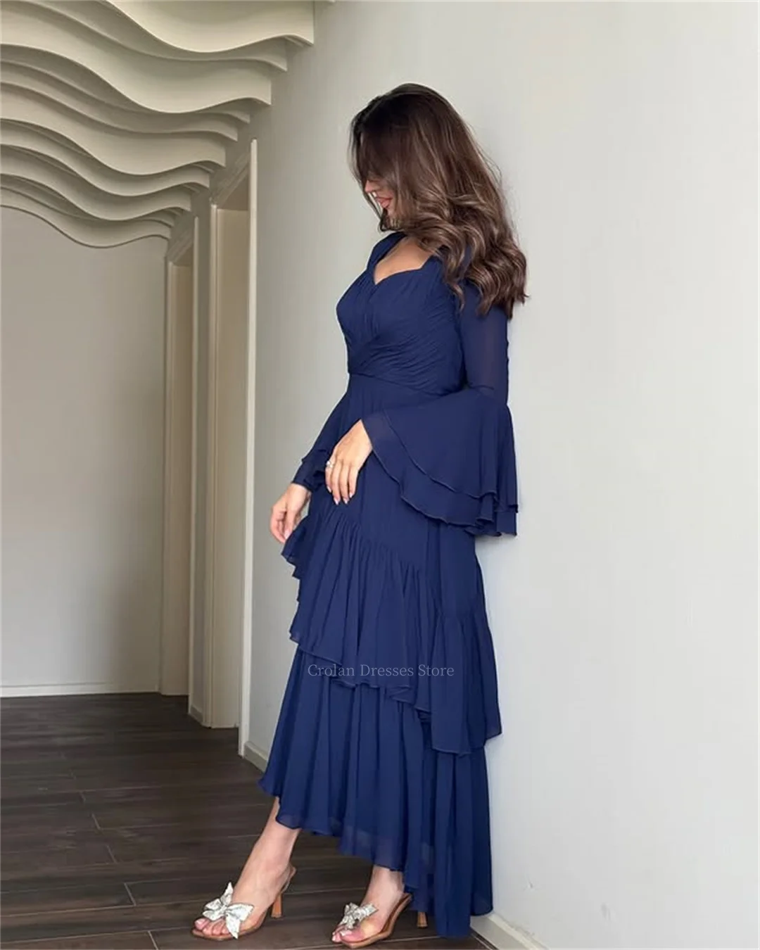 Chiffon V-neck A-line Prom Prom Dresses Long Flare Sleeves Pleats Irregular Tiered Ruffles Tea-Length Festival Dating Ball Gowns
Chiffon V-neck A-line Prom Prom Dresses Long Flare Sleeves Pleats Irregular Tiered Ruffles Tea-Length Festival Dating Ball Gowns