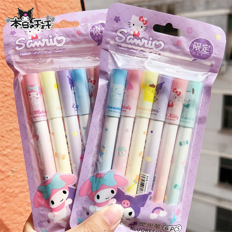 6Pcs Sanrio Highlighter Kuromi Cinnamoroll Kawaii Anime Cartoon Cute Cartoon Student Painting Marker Stationery Toys for Girls
6Pcs Sanrio Highlighter Kuromi Cinnamoroll Kawaii Anime Cartoon Cute Cartoon Student Painting Marker Stationery Toys for Girls