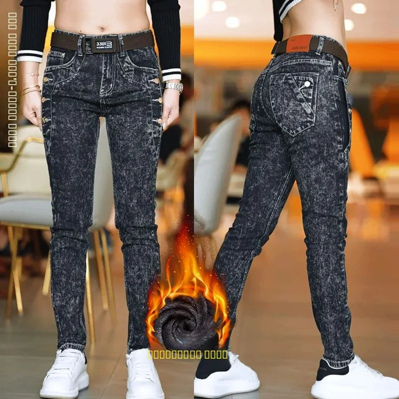 Winter Thiened Fce Snowflake Jeans Men's Faion Elastic Slimming Casual Long Pants mid Waist Straight Tube Cotton
Winter Thiened Fce Snowflake Jeans Men's Faion Elastic Slimming Casual Long Pants mid Waist Straight Tube Cotton
