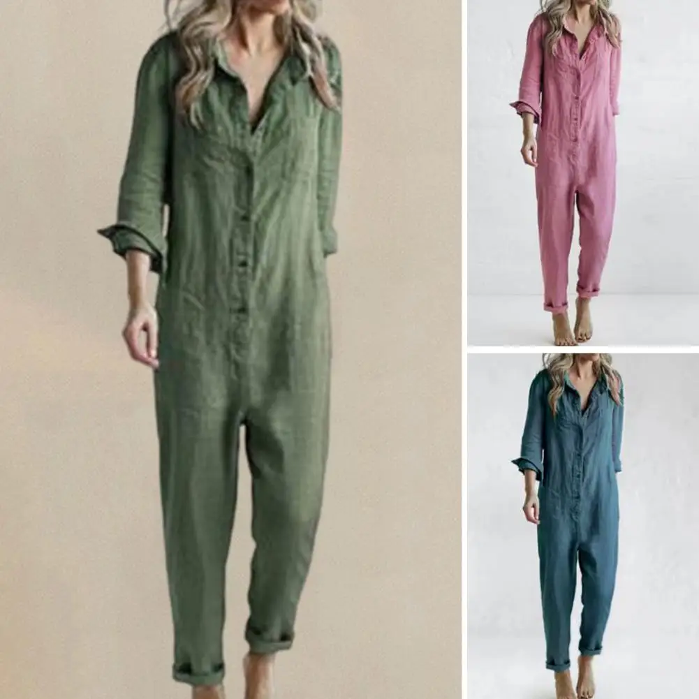 Women Spring Jumpsuit Half Single-breasted Lapel Rompers Long Sleeves Casual One Piece Outfits Commute Lady Summer Jumpsuit
Women Spring Jumpsuit Half Single-breasted Lapel Rompers Long Sleeves Casual One Piece Outfits Commute Lady Summer Jumpsuit