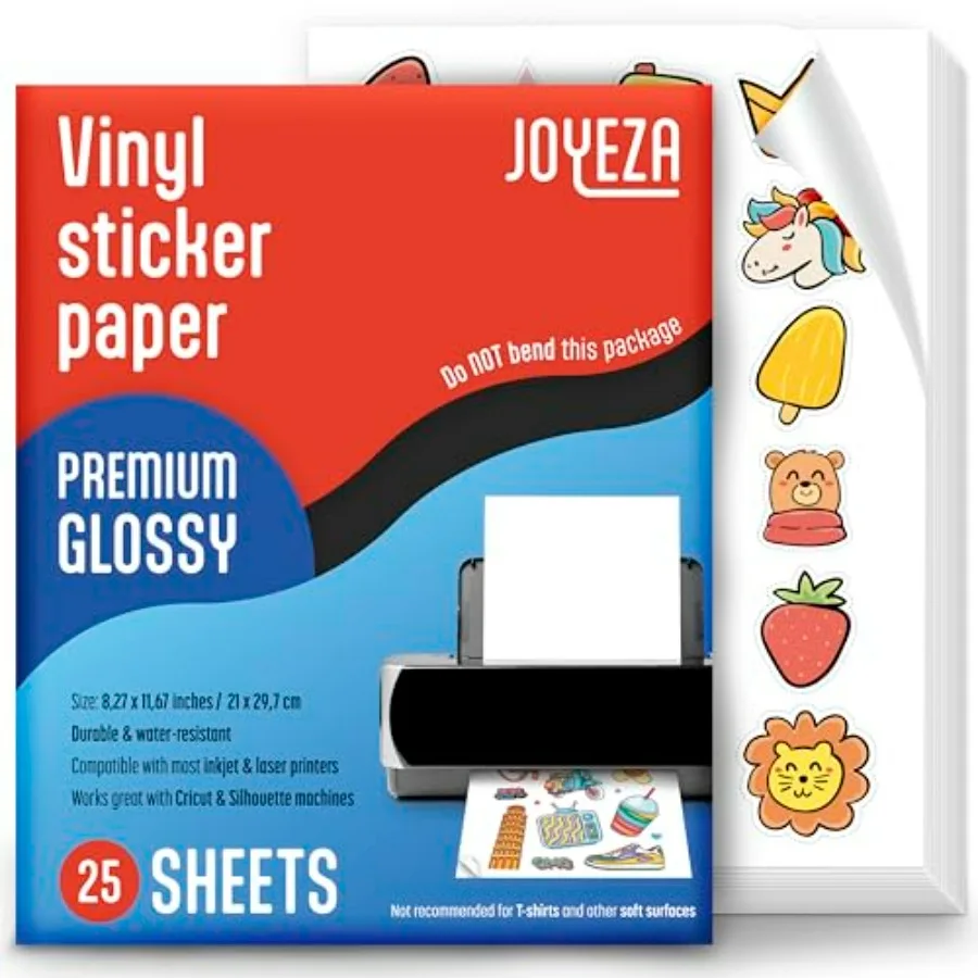 Premium Printable Vinyl Sticker Paper for Inkjet Printer - 25 Sheets Glossy White Waterproof, Dries Quickly Vivid Colors, Holds
Premium Printable Vinyl Sticker Paper for Inkjet Printer - 25 Sheets Glossy White Waterproof, Dries Quickly Vivid Colors, Holds