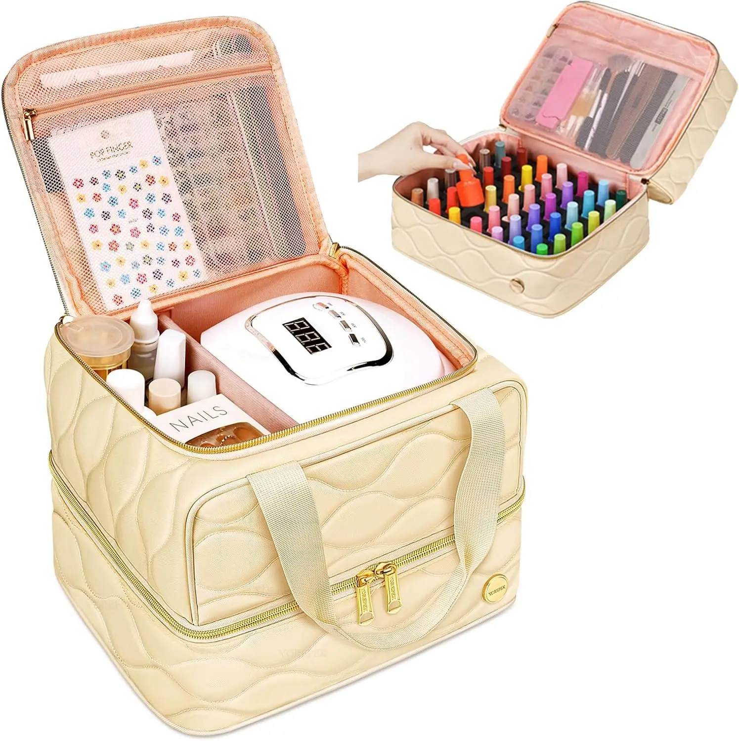 2-Layer Nail Polish Organizer Case Holds 42+ Bottles, Travel Bag with UV Lamp Compartment, Beige
2-Layer Nail Polish Organizer Case Holds 42+ Bottles, Travel Bag with UV Lamp Compartment, Beige