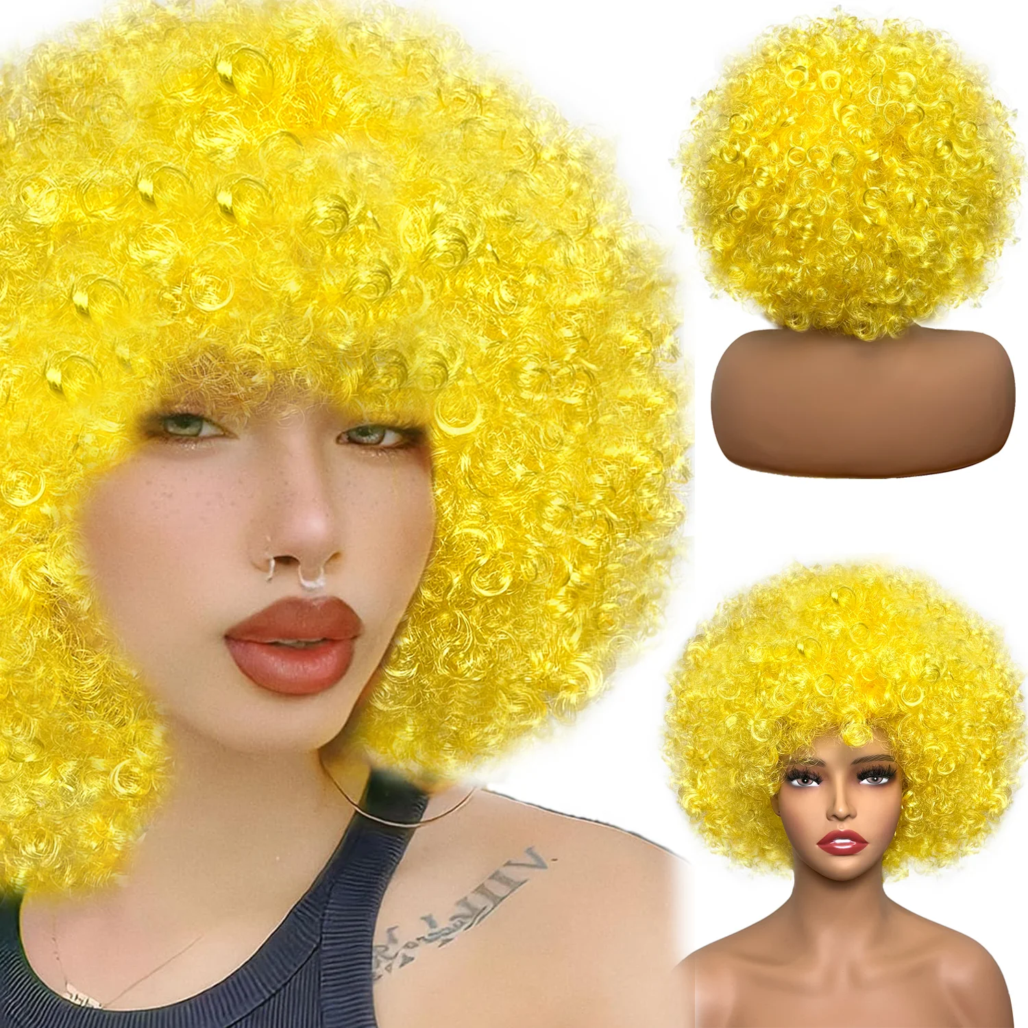 Synthetic Wigs Cosplay Wig Yellow Hair Short Afro Hair Men Women Party Halloween Disco Wig 12Inch
Synthetic Wigs Cosplay Wig Yellow Hair Short Afro Hair Men Women Party Halloween Disco Wig 12Inch