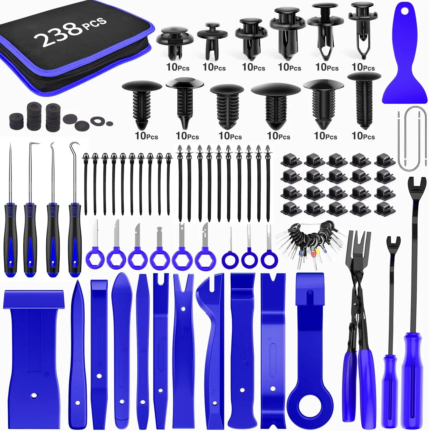 238Pcs Trim Removal Tool, Auto Push Pin Bumper Retainer Clip Set Fastener Terminal Remover Tool Adhesive Cable Clips Pry Kit
238Pcs Trim Removal Tool, Auto Push Pin Bumper Retainer Clip Set Fastener Terminal Remover Tool Adhesive Cable Clips Pry Kit