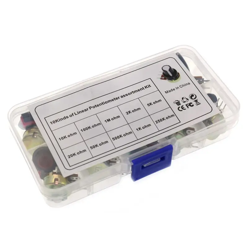 10P WH148 Potentiometer Kit 1K 2K 5K 10K 20K 50K 100K 250K 500K 1M 15mm Linear Taper Rotary Potentiometer Set 3Pin With Knob Cap
10P WH148 Potentiometer Kit 1K 2K 5K 10K 20K 50K 100K 250K 500K 1M 15mm Linear Taper Rotary Potentiometer Set 3Pin With Knob Cap