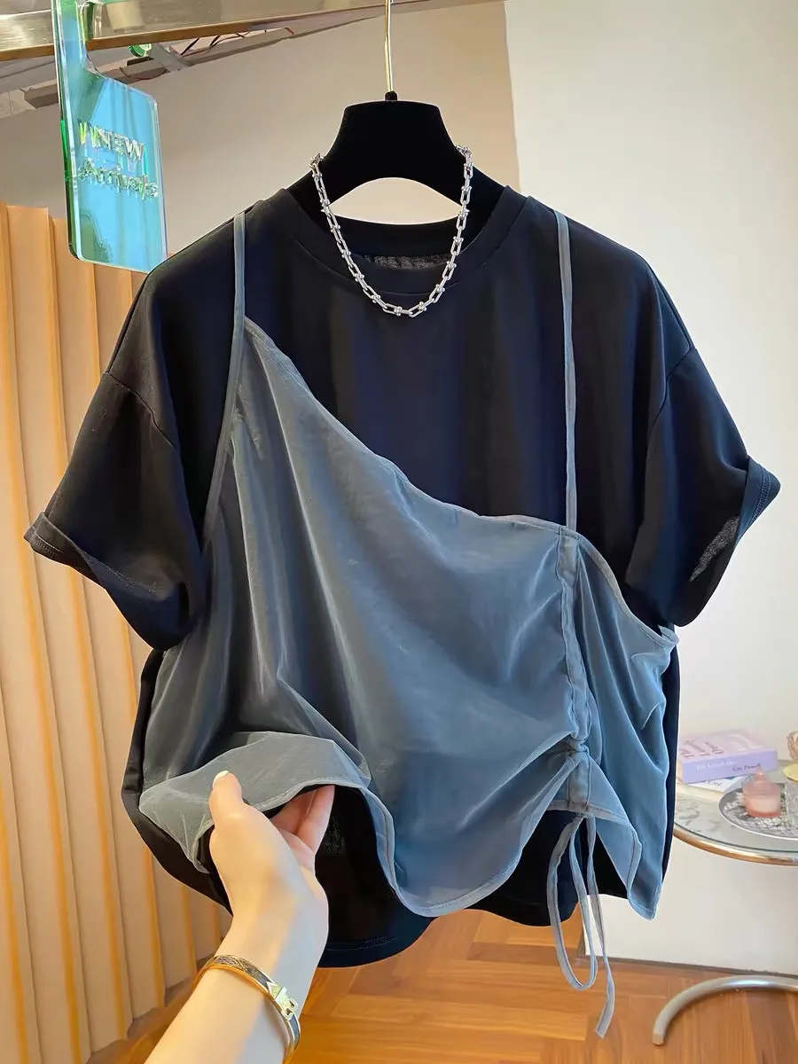plus Size Women's Summer T-Shirt 300 Pounds Unique Design Mesh Splice Half Sleeve Fake Two-Piece Breathable Cotton Casual Top
plus Size Women's Summer T-Shirt 300 Pounds Unique Design Mesh Splice Half Sleeve Fake Two-Piece Breathable Cotton Casual Top