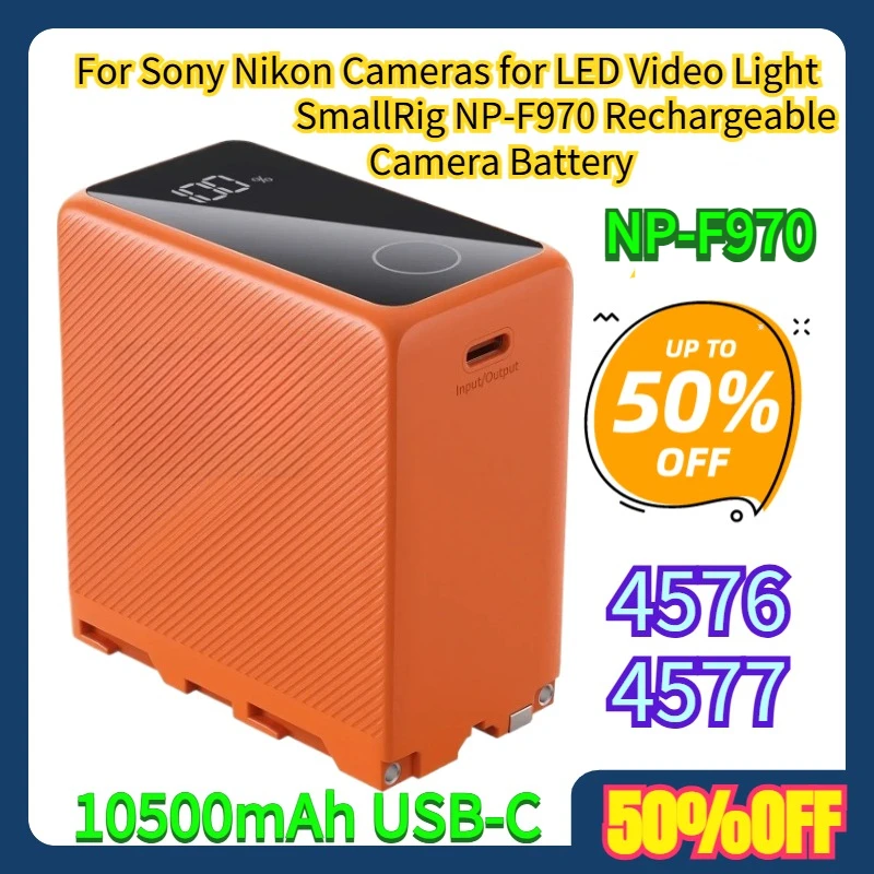 For Sony Nikon Cameras for LED Video Light 4576 4577 SmallRig NP-F970 10500mAh USB-C Rechargeable Camera Battery
For Sony Nikon Cameras for LED Video Light 4576 4577 SmallRig NP-F970 10500mAh USB-C Rechargeable Camera Battery