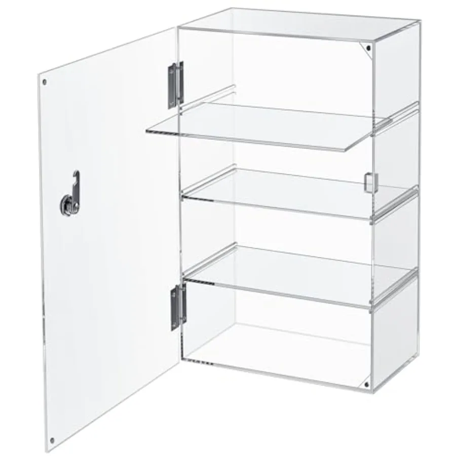 Acrylic Display Case with Lock Key Countertop Display Case Clear Showcase Display Cabinet Multi Functional Safe Storage Box for