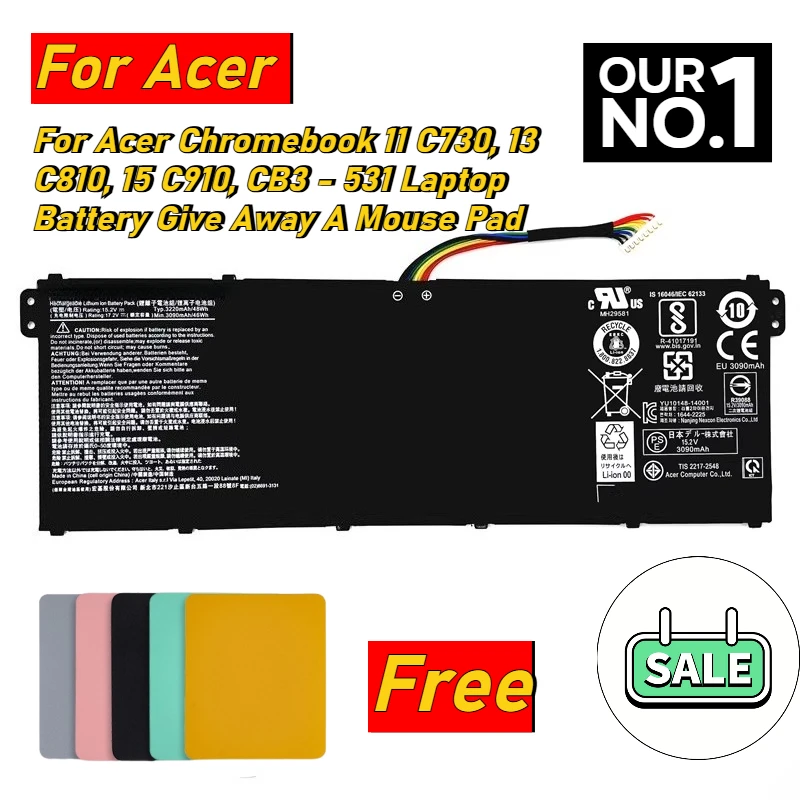 For Acer Chromebook 11 C730, 13 C810, 15 C910, CB3 - 531 Laptop Battery Give Away A Mouse Pad
For Acer Chromebook 11 C730, 13 C810, 15 C910, CB3 - 531 Laptop Battery Give Away A Mouse Pad