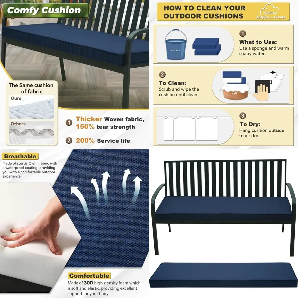 Всепогодная подушка для уличной скамейки из олефиновой ткани со съемным чехлом, устойчивая к выцветанию, для сада, веранды - 42x18/48x18/59x18
Всепогодная подушка для уличной скамейки из олефиновой ткани со съемным чехлом, устойчивая к выцветанию, для сада, веранды - 42x18/48x18/59x18