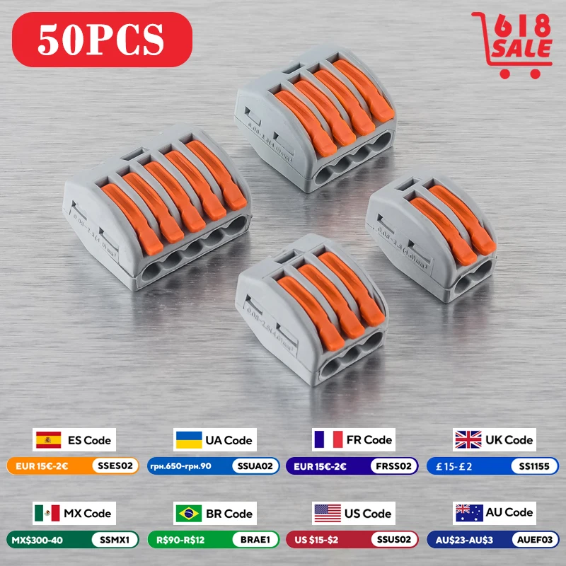JINH 50 Pcs CMK 41 Lever Wire Quick Connectors 3 4 5 Ports Clamp Electrical Cable Home Terminal Block 0.08-4mm²/ 28-11AWG
JINH 50 Pcs CMK 41 Lever Wire Quick Connectors 3 4 5 Ports Clamp Electrical Cable Home Terminal Block 0.08-4mm²/ 28-11AWG