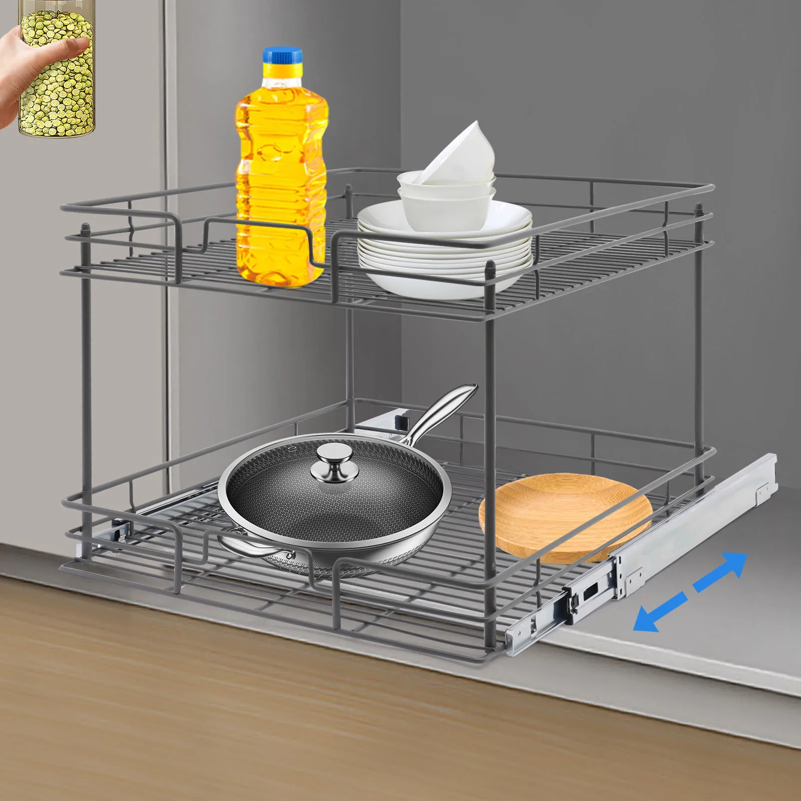 2-Tier Iron Pull-Out Cabinet Organizer 44lbs Load Capacity Shelves for Under-Sink Storage Modern Gray 11.68lbs Lightweight
2-Tier Iron Pull-Out Cabinet Organizer 44lbs Load Capacity Shelves for Under-Sink Storage Modern Gray 11.68lbs Lightweight