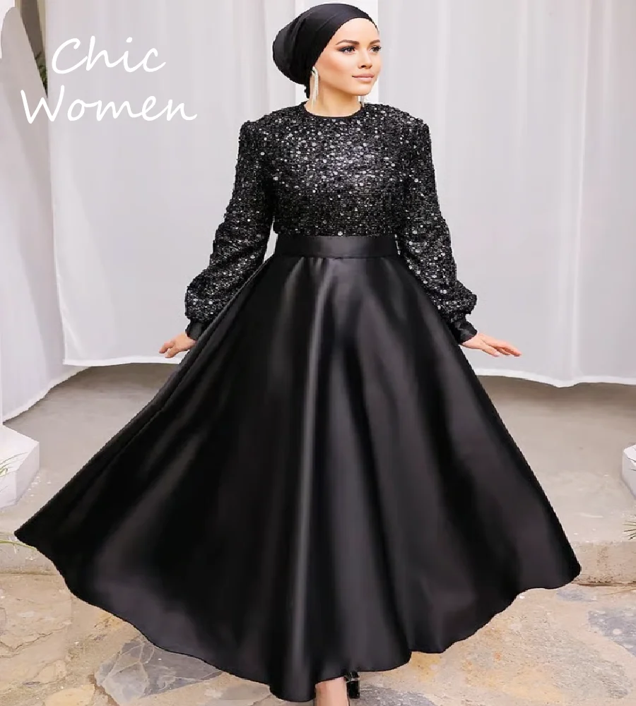 Modest Black Arabic Prom Dress Top Sequin Long Sleeve Dubai Evening Dress 2025 Elegant Satin Formal Occasion Party Customized
Modest Black Arabic Prom Dress Top Sequin Long Sleeve Dubai Evening Dress 2025 Elegant Satin Formal Occasion Party Customized