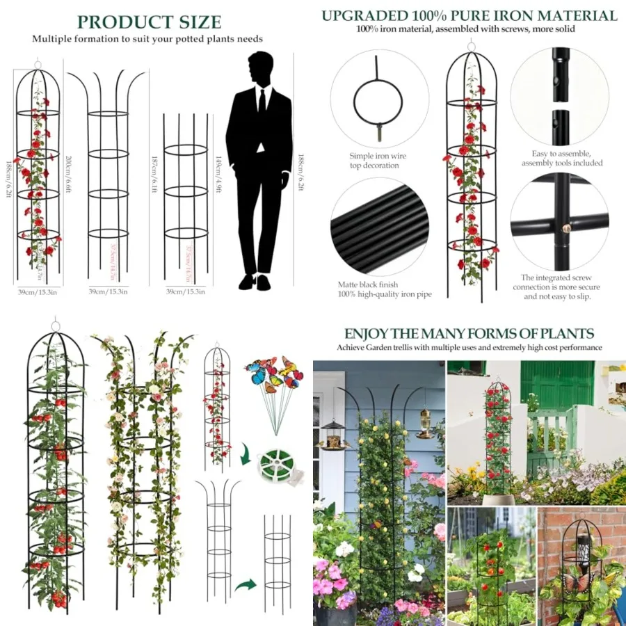 100 Metal Obelisk Trellis for Climbing Plants Outdoor Garden Tower Trellis 6.6ft, Plant Support with Garden Twist Tie for Tomat
100 Metal Obelisk Trellis for Climbing Plants Outdoor Garden Tower Trellis 6.6ft, Plant Support with Garden Twist Tie for Tomat