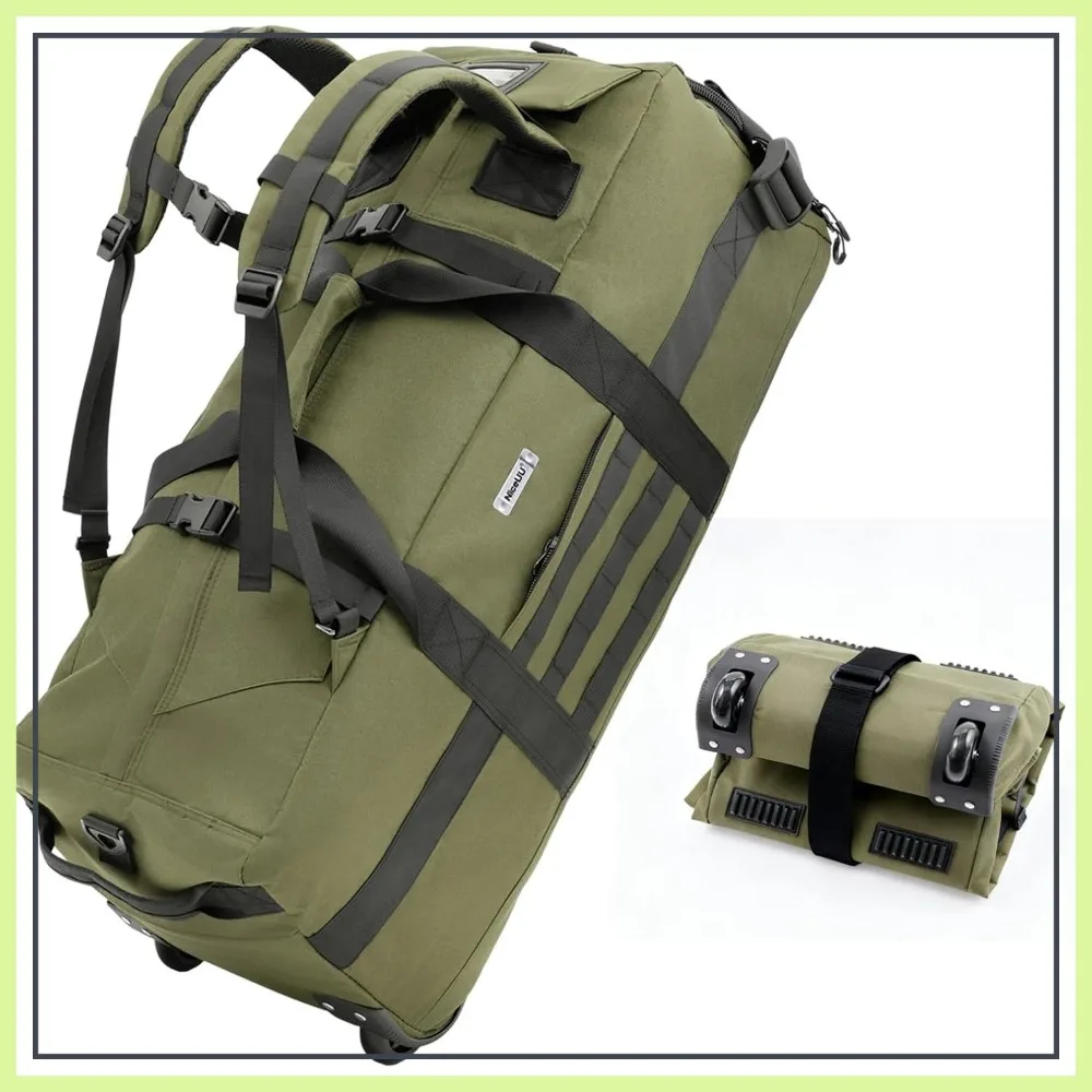 80L Rolling Duffel Bag with Wheels, Military Tactical Foldable for Travel Camping Sports
80L Rolling Duffel Bag with Wheels, Military Tactical Foldable for Travel Camping Sports