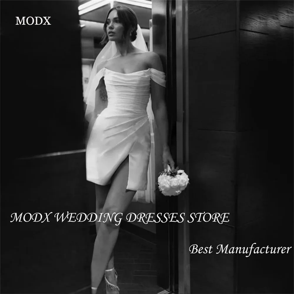 MODX Mini Stain Pleated Off The Shoulder Wedding Dress Short Above Knee Backless Side Slipt Bridal Gowns
MODX Mini Stain Pleated Off The Shoulder Wedding Dress Short Above Knee Backless Side Slipt Bridal Gowns