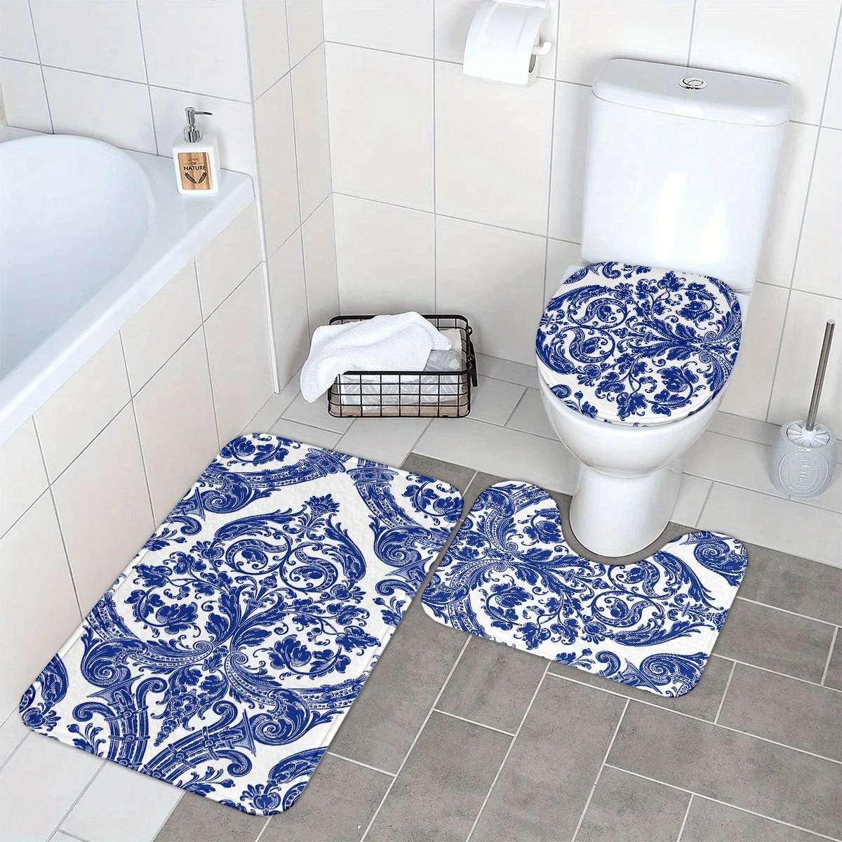 Luxury Blue and White Porcelain Print Bath Mat Set for Bathroom Rug Home Decor Absorbent Toilet Mat Accessories
Luxury Blue and White Porcelain Print Bath Mat Set for Bathroom Rug Home Decor Absorbent Toilet Mat Accessories