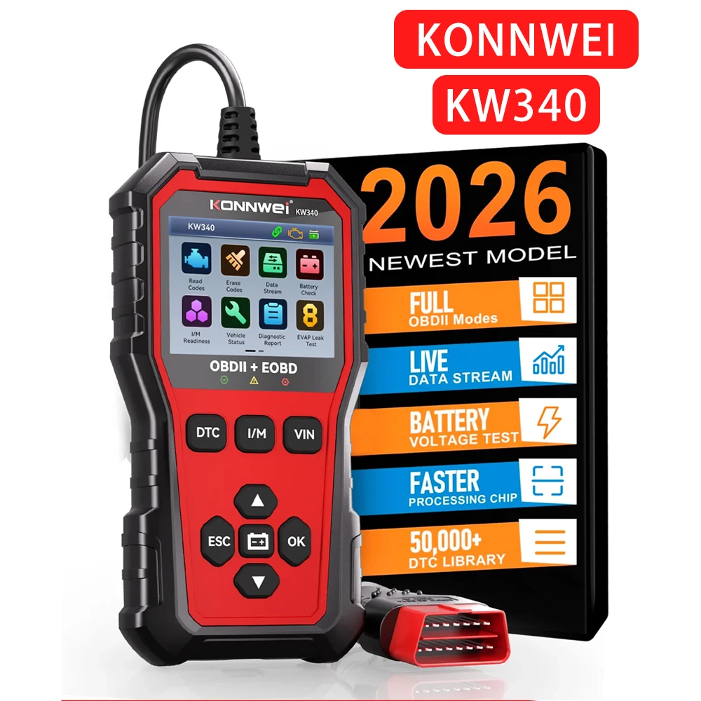 2026 KONNWEi KW340 Автомобильный CAN OBD2 EOBD Диагностический инструмент Тест аккумулятора двигателя Читать код неисправности Чистые данные в реальном времени Инструмент контроля O2
2026 KONNWEi KW340 Автомобильный CAN OBD2 EOBD Диагностический инструмент Тест аккумулятора двигателя Читать код неисправности Чистые данные в реальном времени Инструмент контроля O2