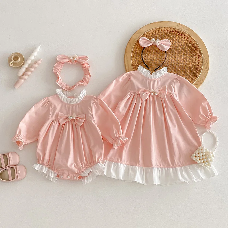 Autumn Long-sleeve Newborn Girls Rompers Pink Bow Dress For 1-3y Baby Girls Jumpsuits Little Pearl Bubble Sleeve Kid Girls Dress
Autumn Long-sleeve Newborn Girls Rompers Pink Bow Dress For 1-3y Baby Girls Jumpsuits Little Pearl Bubble Sleeve Kid Girls Dress