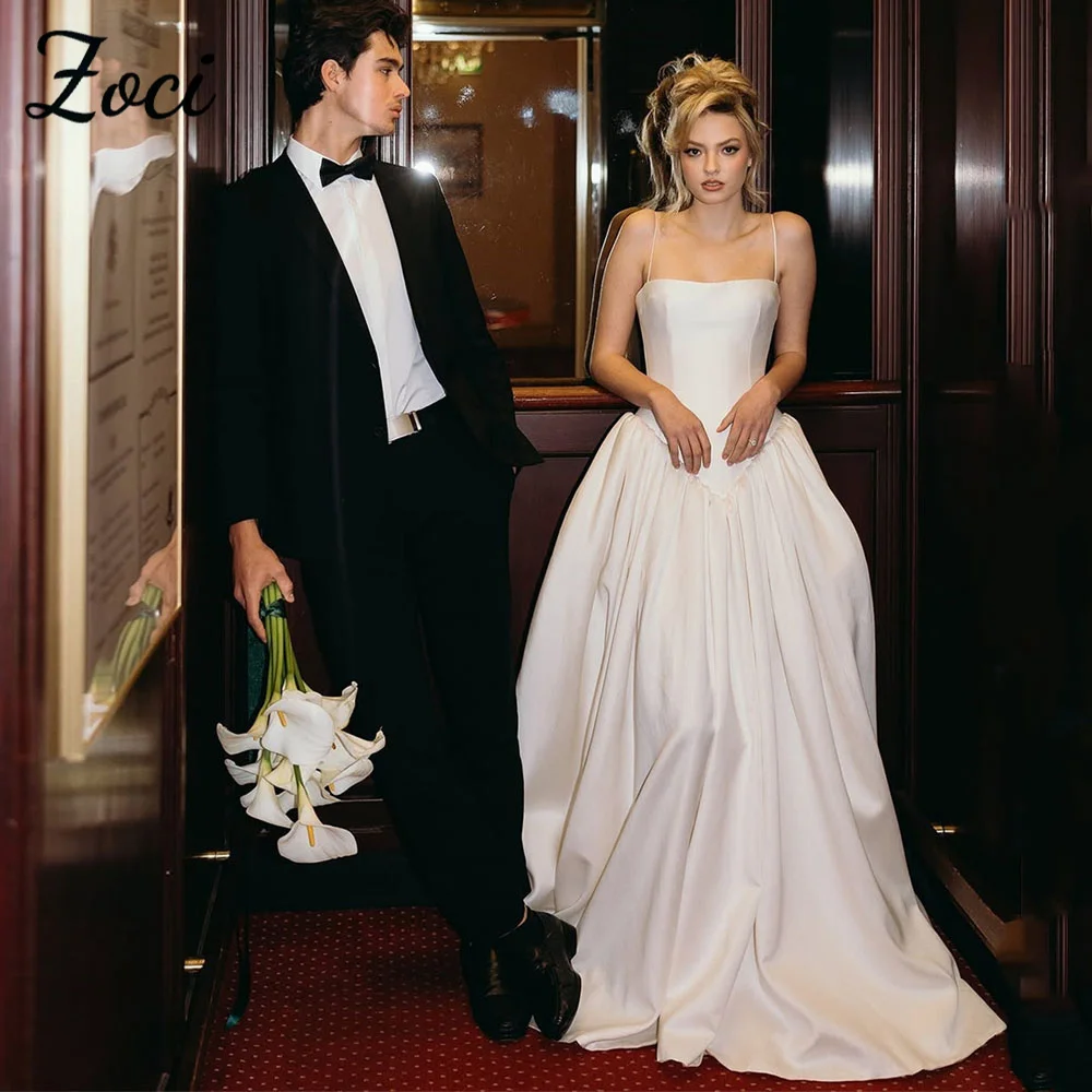 Zoci Princess Spaghetti Straps Wedding Dresses A Line Satin Draped Bride Dress Customized Backless Saudi Dubai Bride Dress
Zoci Princess Spaghetti Straps Wedding Dresses A Line Satin Draped Bride Dress Customized Backless Saudi Dubai Bride Dress