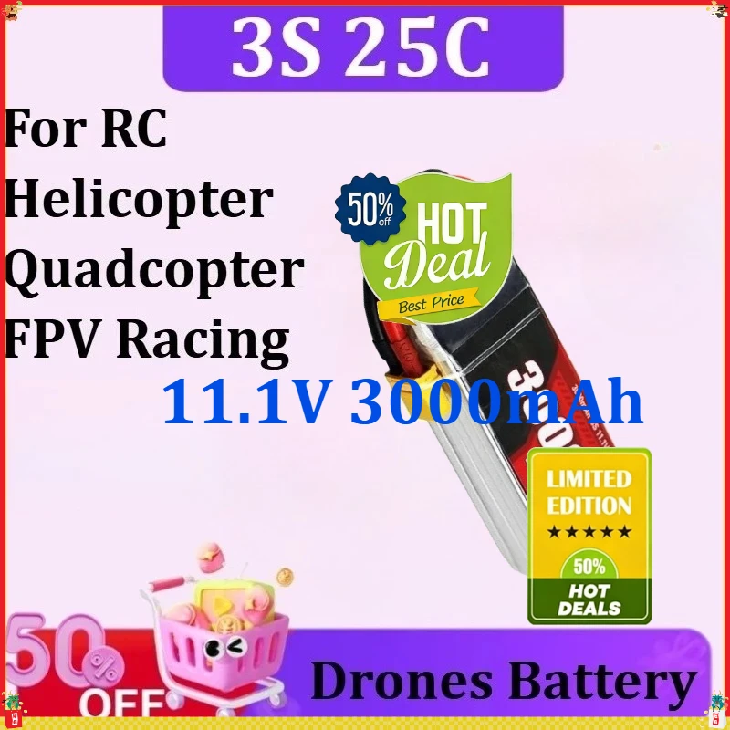 3S 25C LiPo Battery with T/XT60 for RC Helicopter Quadcopter FPV Racing Drone Parts Drones Battery 11.1V 3000mAh
3S 25C LiPo Battery with T/XT60 for RC Helicopter Quadcopter FPV Racing Drone Parts Drones Battery 11.1V 3000mAh