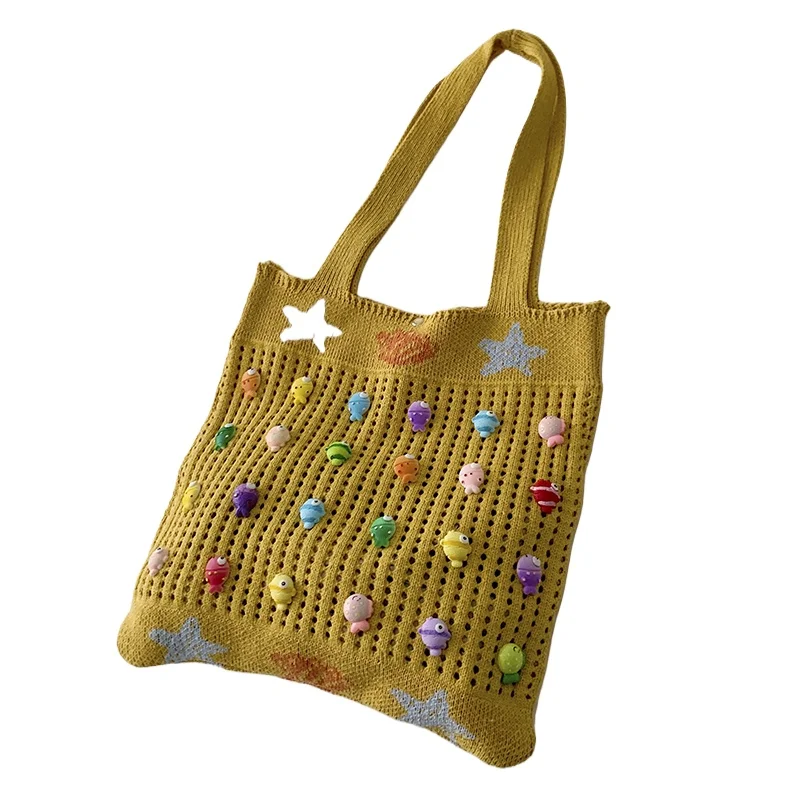 Fashion Cute Crochet Mesh Tote Bags for Women Large Capacity Hollow Out Woven Handbags Colorful Beaded Star Decor Shoulder Bags
Fashion Cute Crochet Mesh Tote Bags for Women Large Capacity Hollow Out Woven Handbags Colorful Beaded Star Decor Shoulder Bags