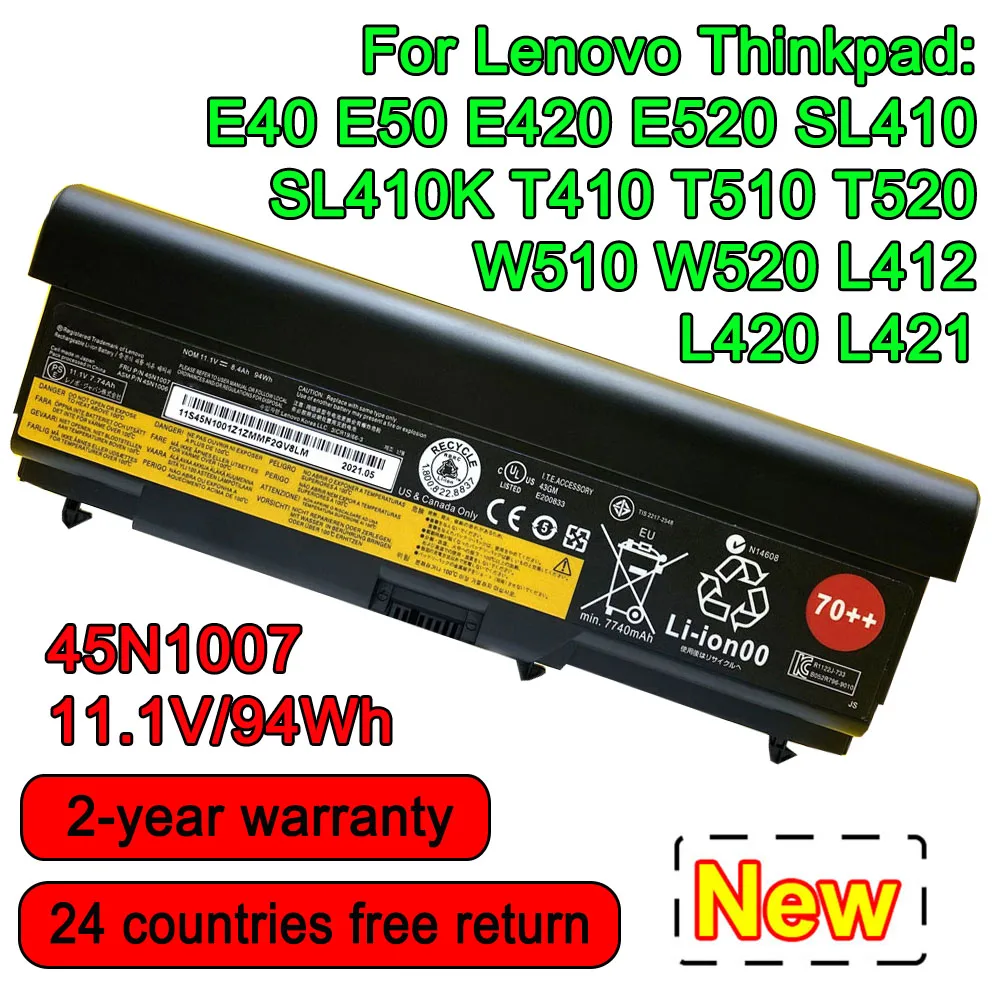 For Lenovo Thinkpad E40 E420 SL410 SL410K T410 T510 E520 E50 W510 W520 L412 L420 L421 T520 42T4791 45N1007 Laptop Battery 94Wh
For Lenovo Thinkpad E40 E420 SL410 SL410K T410 T510 E520 E50 W510 W520 L412 L420 L421 T520 42T4791 45N1007 Laptop Battery 94Wh