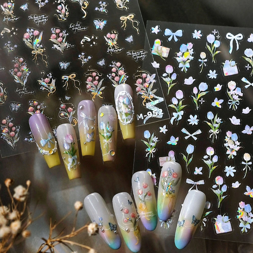 Pink Purple Blue Polarized Illusion Tulip Flower Bouquet Bowknot Butterfly Self Adhesive Nail Art Stickers Shiny Manicure Decals
Pink Purple Blue Polarized Illusion Tulip Flower Bouquet Bowknot Butterfly Self Adhesive Nail Art Stickers Shiny Manicure Decals