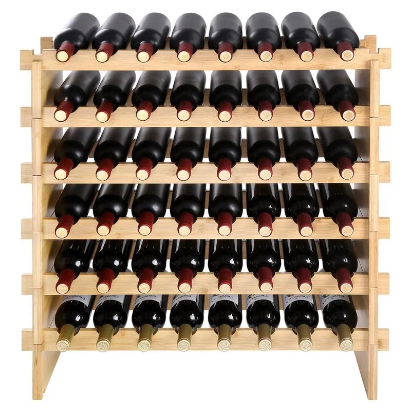 48-Bottle Stackable Bamboo Wine Rack, 6-Tier Modular Display Shelf