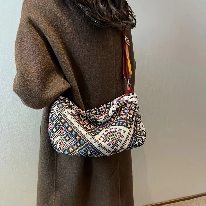 Canvas Dumpling Crossbody Bag With Vintage Pattern, Casual Retro Hobo Sling Purse
Canvas Dumpling Crossbody Bag With Vintage Pattern, Casual Retro Hobo Sling Purse