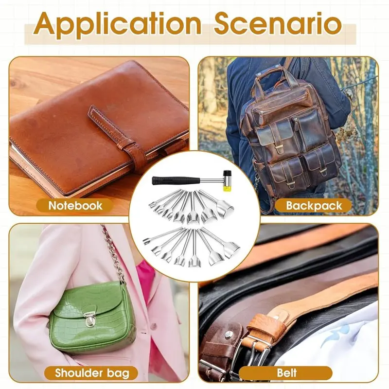 ABAG Leather Corner Punch Set 14 Sizes, With Double-Sided Rubber Hammer, Half-Round/Quarter-Round Punch, DIY Strap Wallet Bag
ABAG Leather Corner Punch Set 14 Sizes, With Double-Sided Rubber Hammer, Half-Round/Quarter-Round Punch, DIY Strap Wallet Bag