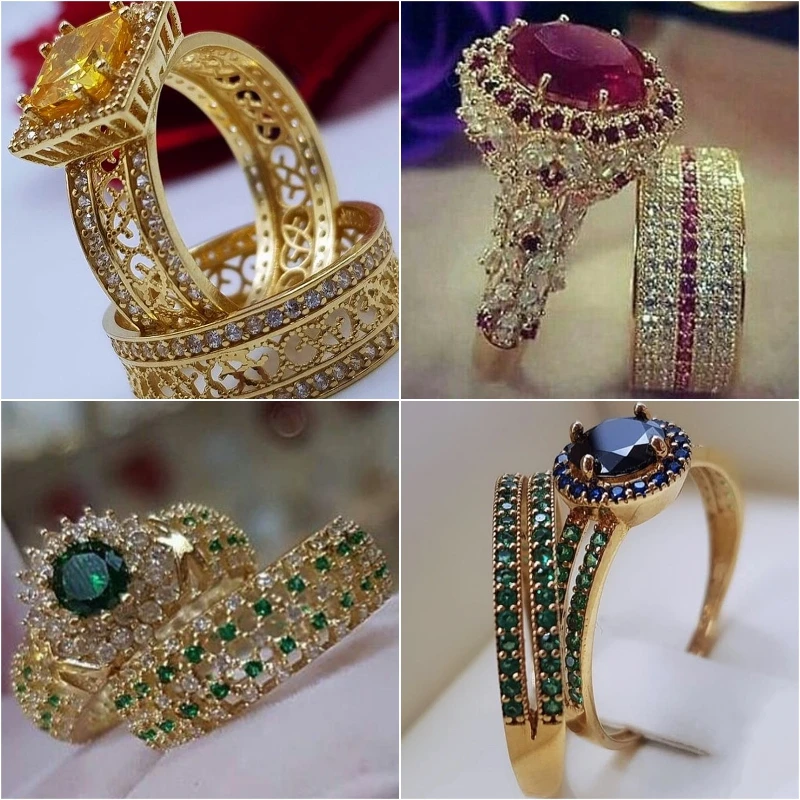 2pcs/set Luxury Gold Color Inlaid Champagne Zircon Ring Fashion Domineering Inlaid with A Circle of Zircon Engagement Set
2pcs/set Luxury Gold Color Inlaid Champagne Zircon Ring Fashion Domineering Inlaid with A Circle of Zircon Engagement Set