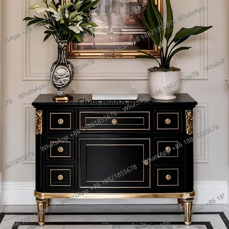 Solid wood porch cabinet is facing the door against the wall, black bucket cabinet, corridor aisle decorative side cabinet
Solid wood porch cabinet is facing the door against the wall, black bucket cabinet, corridor aisle decorative side cabinet