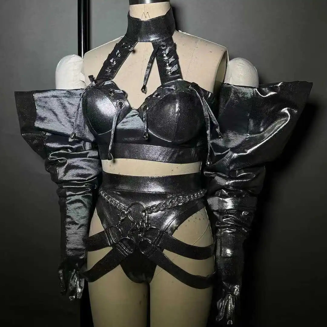 Black Silver Leather Strap Split Bikini+Gloves Bar Technology Performance Outfit Sexy Singer DJ Dance Tour Staga Party Club Wear
Black Silver Leather Strap Split Bikini+Gloves Bar Technology Performance Outfit Sexy Singer DJ Dance Tour Staga Party Club Wear