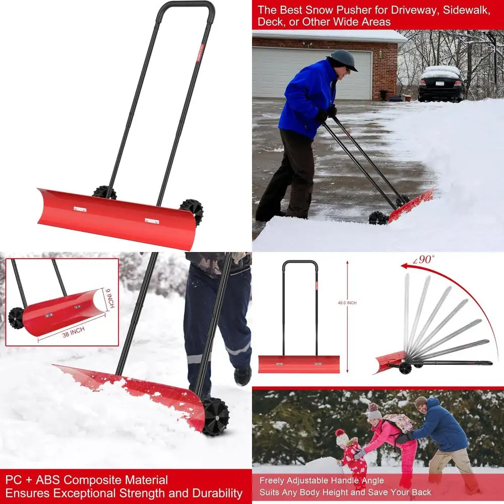 Heavy-Duty Bi-Directional Snow Pusher with Wheels for Efficient Snow Removal, 38 Inch Snow Shovel for Driveway and Sidewalks
Heavy-Duty Bi-Directional Snow Pusher with Wheels for Efficient Snow Removal, 38 Inch Snow Shovel for Driveway and Sidewalks