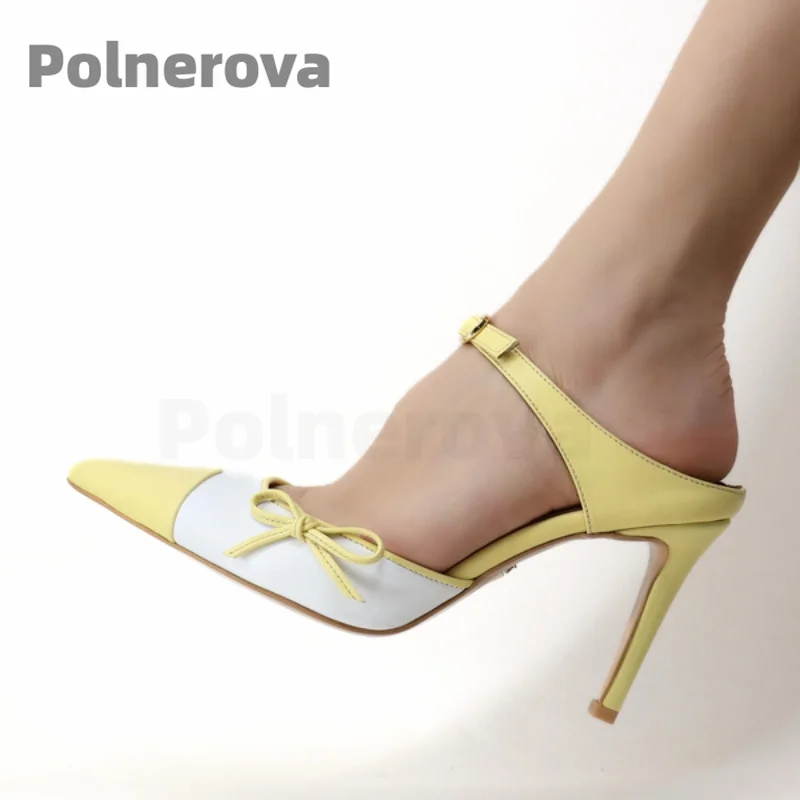 Splicing Pointed Toe Mules Slippers Women Elegant Bow Knot High Heels Shoes Ladies Shallow Front Strap Stiletto Slippers Summer
Splicing Pointed Toe Mules Slippers Women Elegant Bow Knot High Heels Shoes Ladies Shallow Front Strap Stiletto Slippers Summer
