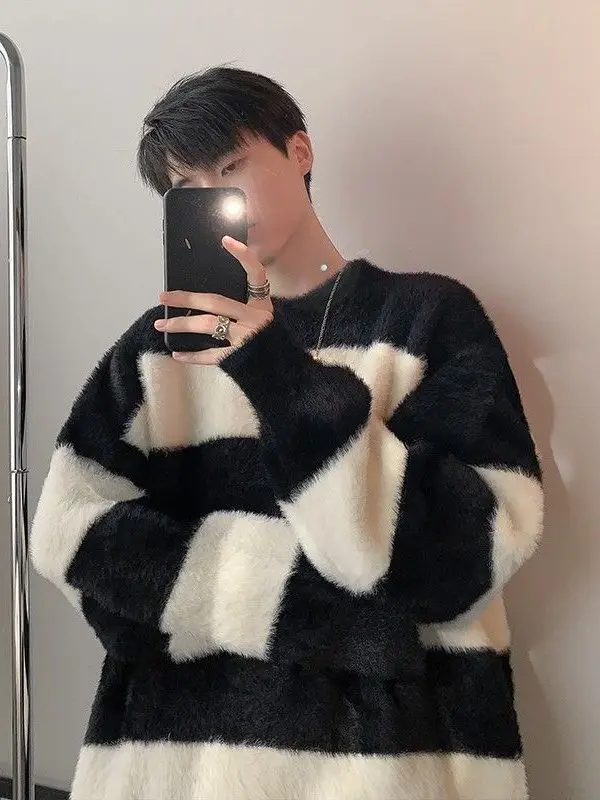 Heavyweight hair Stripe Knit Sweater Men's Winter Warm Lazy American Sle Oversize Casual Faion Soft Long Sve Top
Heavyweight hair Stripe Knit Sweater Men's Winter Warm Lazy American Sle Oversize Casual Faion Soft Long Sve Top