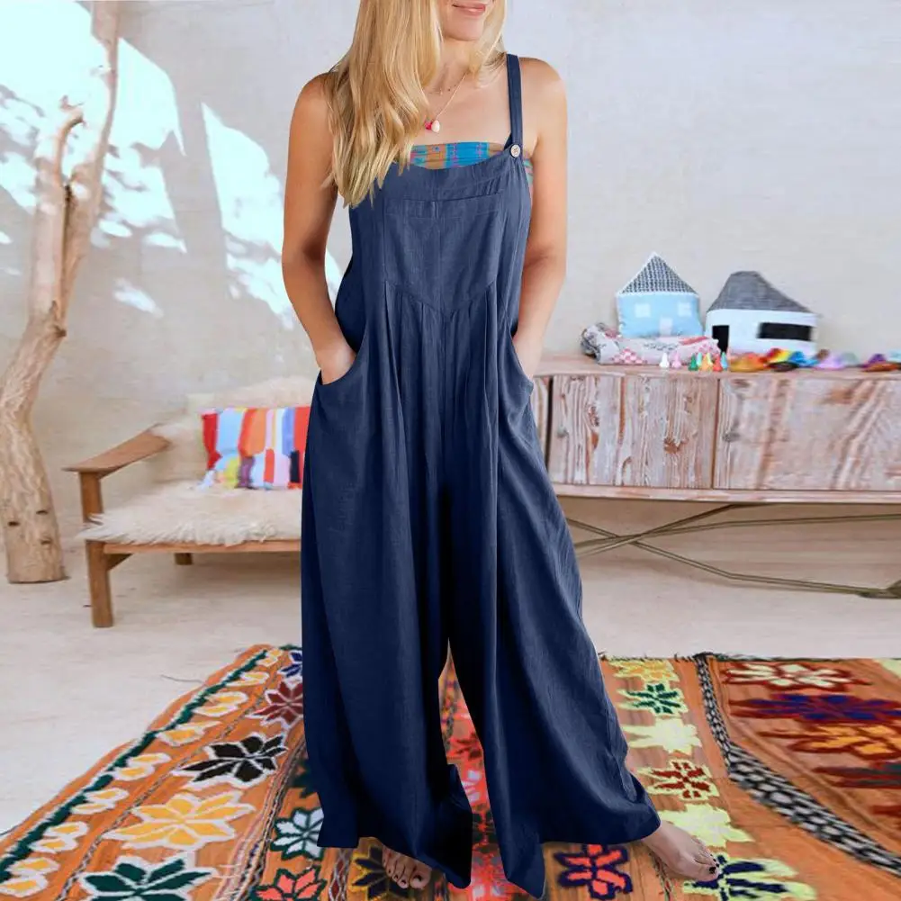 Women Jumpsuit Stylish Women's Summer Jumpsuit with Adjustable Button Shoulder Strap Backless Design Loose Wide Leg for Casual
Women Jumpsuit Stylish Women's Summer Jumpsuit with Adjustable Button Shoulder Strap Backless Design Loose Wide Leg for Casual