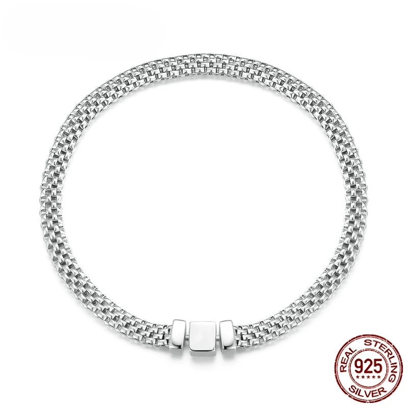 Gazing Jewelry925 Sterling Silver Classic Square Clasp Bracelet Vintage Woven Silver Chain Loop Women's Platinum Plated Hig
Gazing Jewelry925 Sterling Silver Classic Square Clasp Bracelet Vintage Woven Silver Chain Loop Women's Platinum Plated Hig