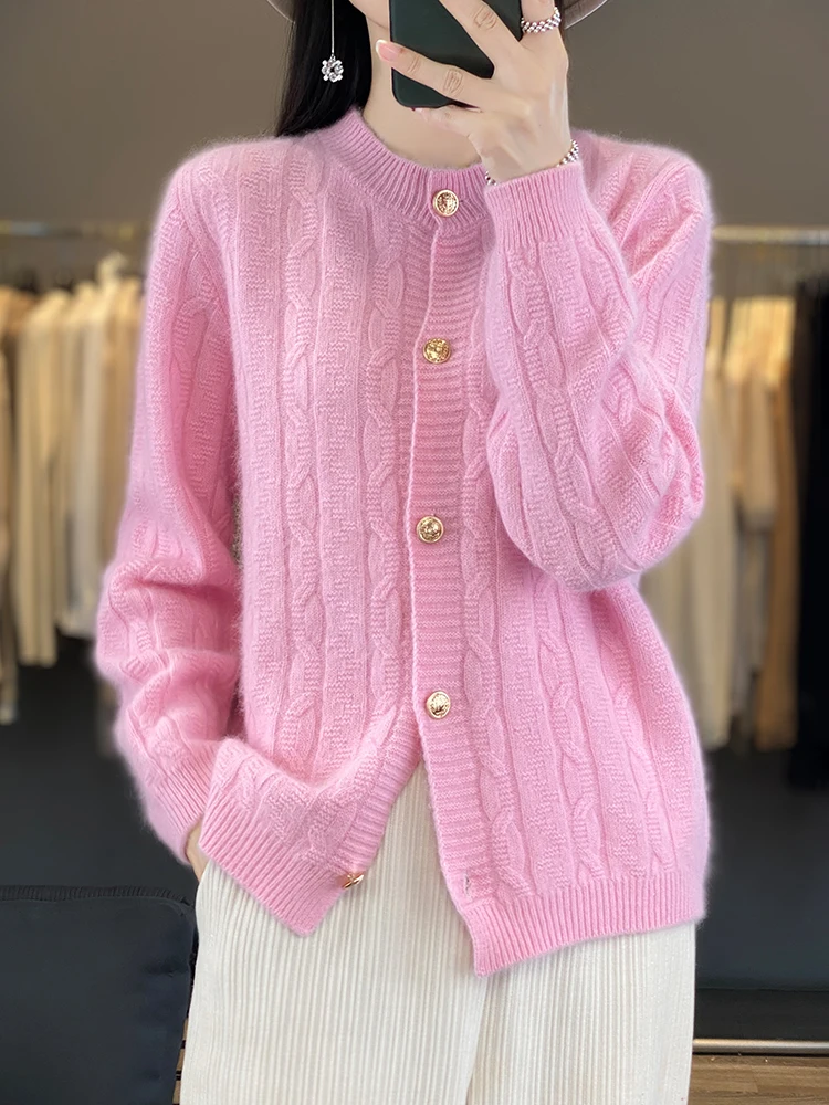 New Chic Twist Flower Women Sweater Long Sleeve O-neck Cardigan 100% Merino Wool Soft Warm Cashmere Knitwear Korean Fashion Tops
New Chic Twist Flower Women Sweater Long Sleeve O-neck Cardigan 100% Merino Wool Soft Warm Cashmere Knitwear Korean Fashion Tops