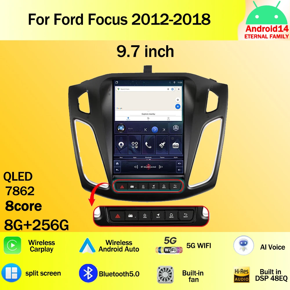 Автомобильный радиоприемник 9,7 дюйма для Ford Focus 2012-2018 Android 14, мультимедийный видеоплеер с GPS, беспроводной android, автомобильный Carplay, стерео, Wi-Fi, 4G
Автомобильный радиоприемник 9,7 дюйма для Ford Focus 2012-2018 Android 14, мультимедийный видеоплеер с GPS, беспроводной android, автомобильный Carplay, стерео, Wi-Fi, 4G